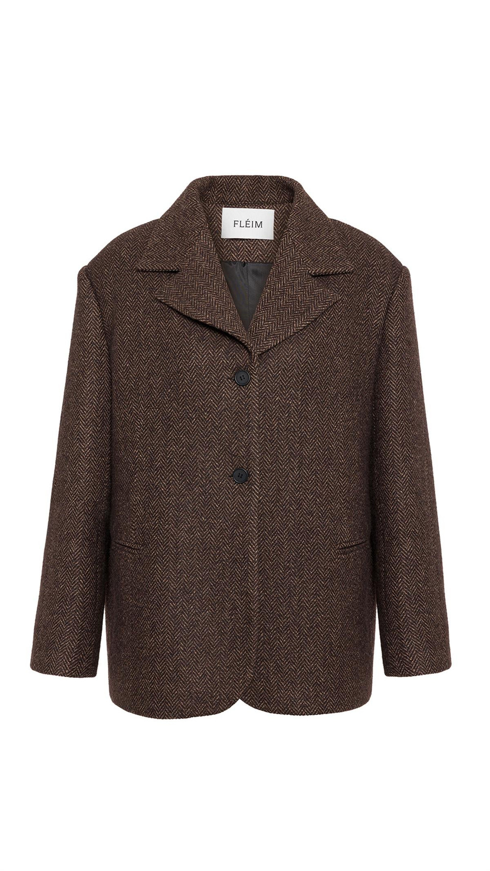 Checked Single-Breasted Wool Brown Coat