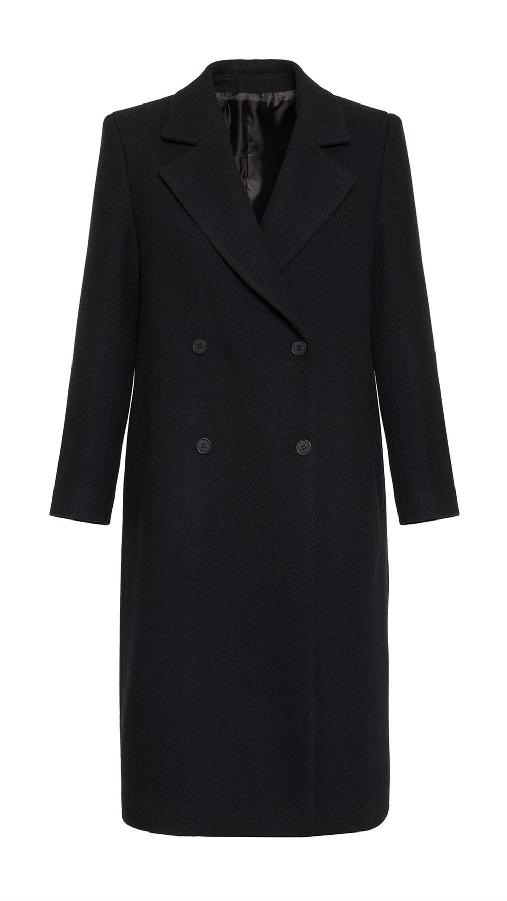 Double-Breasted Wool Black Coat