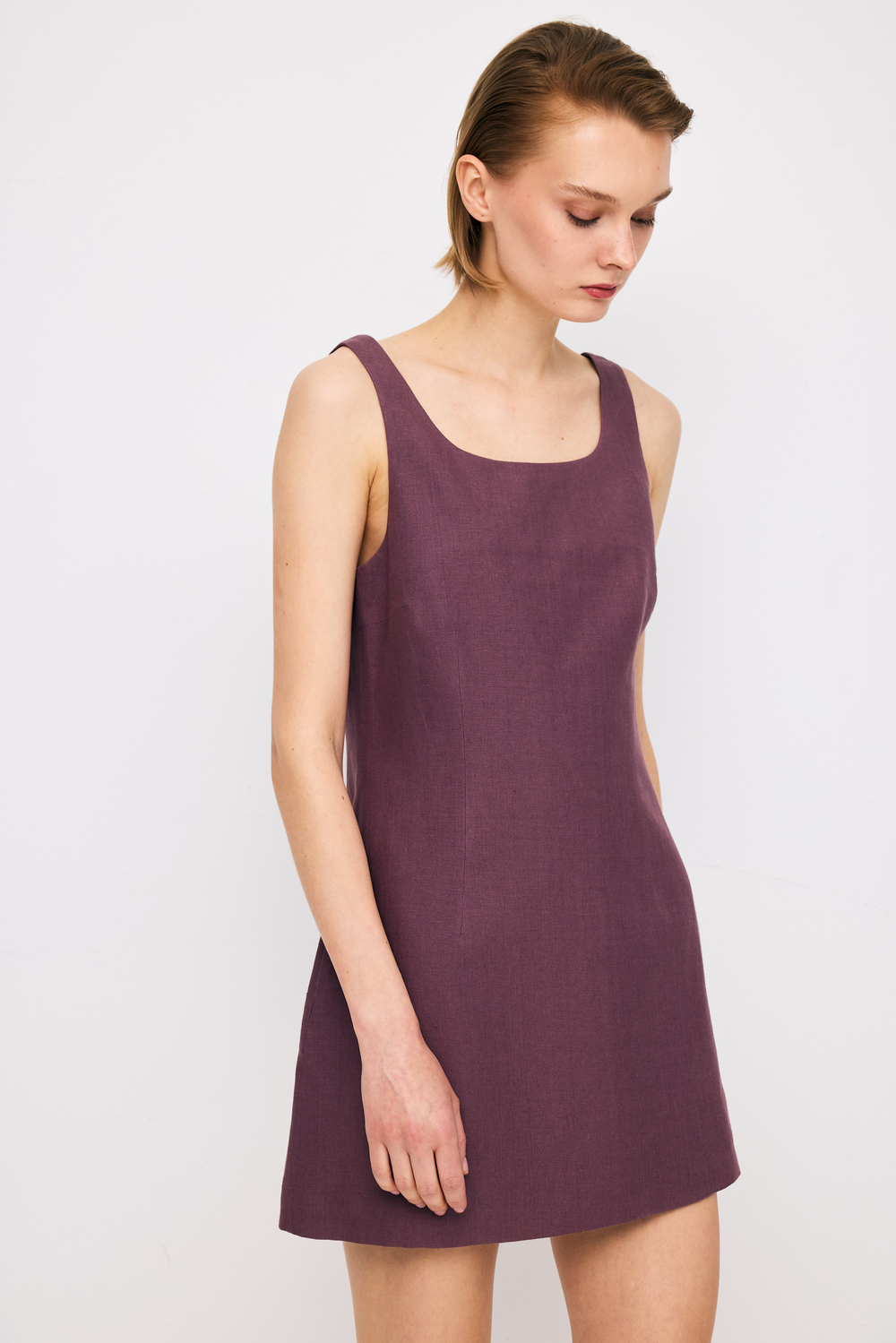 Mini Linen Plum Dress