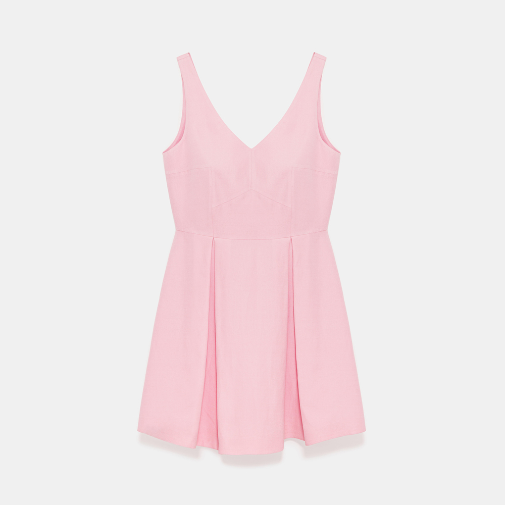 Pleated Pink Linen Dress