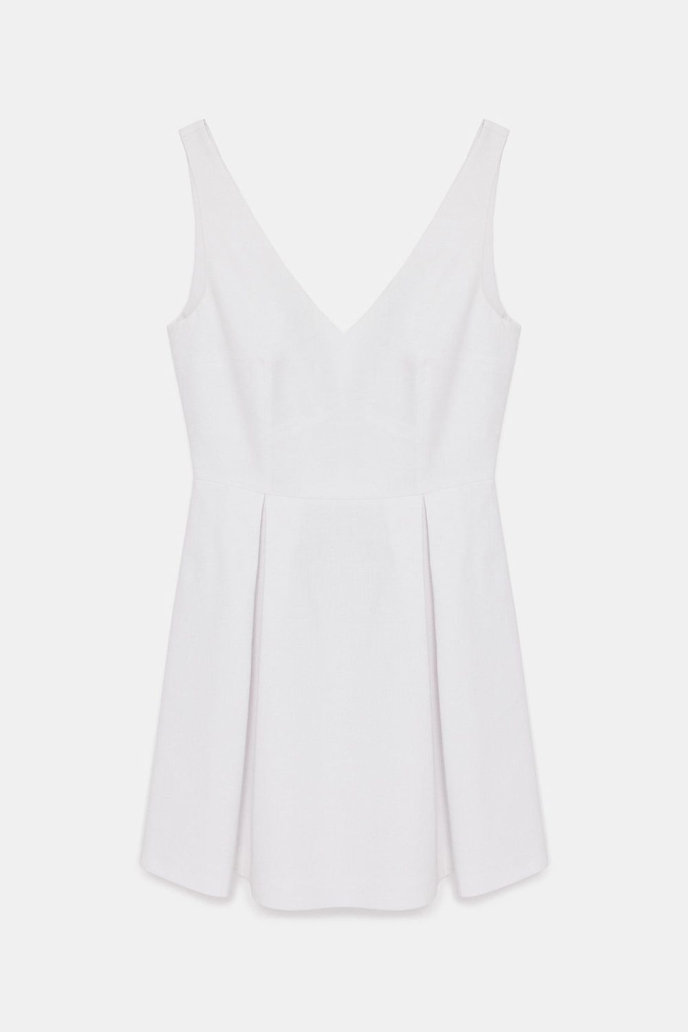 Pleated White Linen Dress