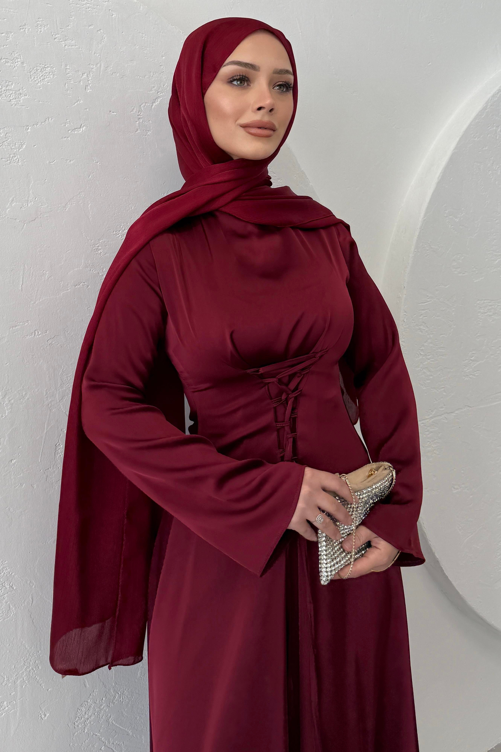 Birit Biye Detaylı Elbise Bordo