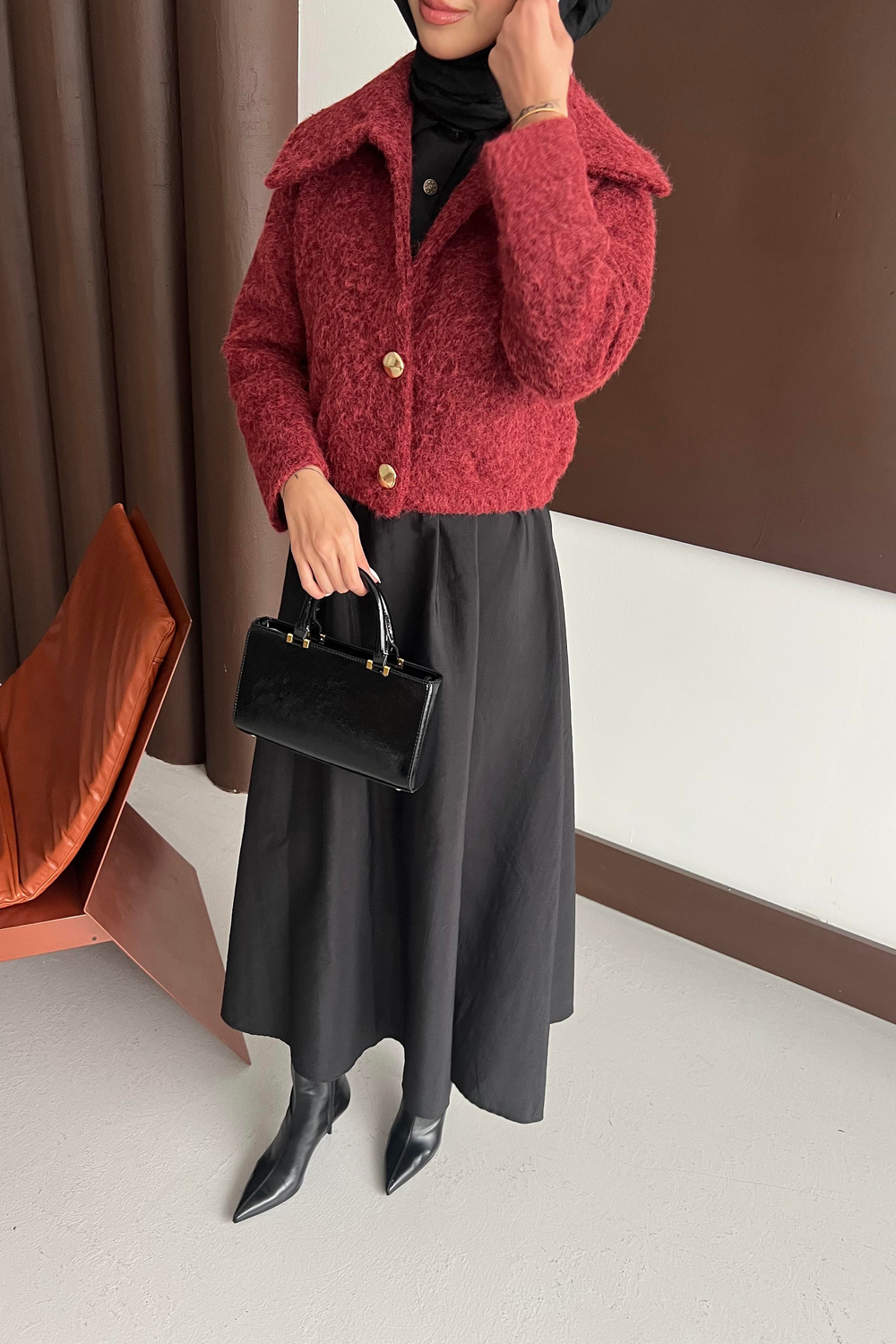 Dora Kumaş Kısa Kaban Bordo