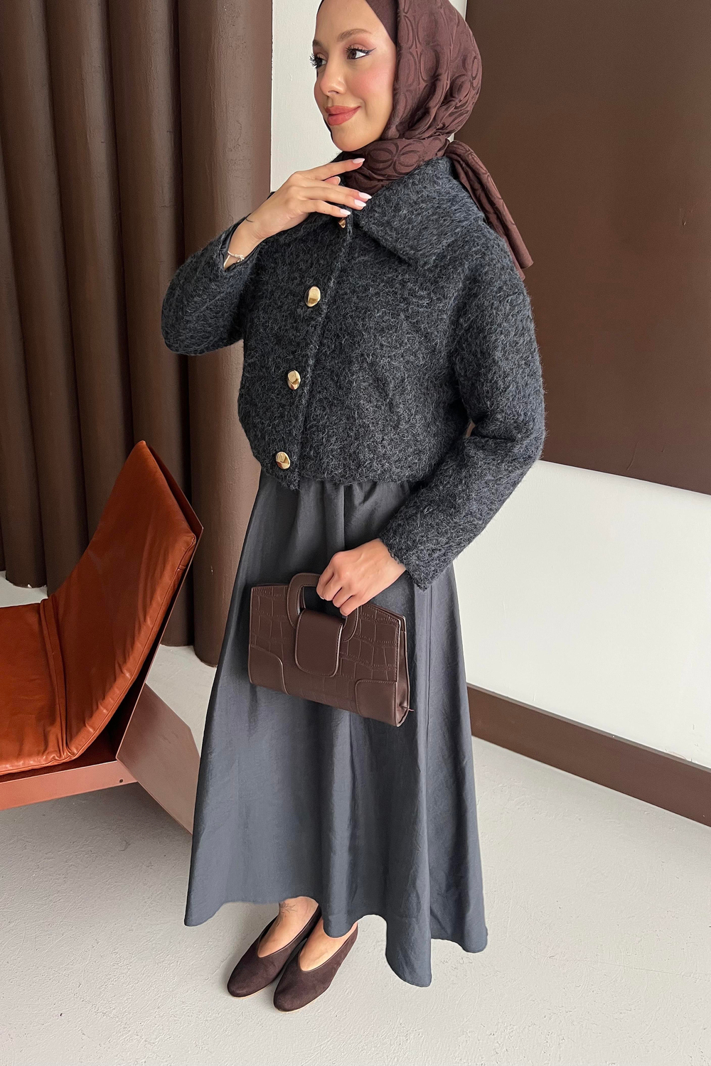 Dora Kumaş Kısa Kaban Lacivert