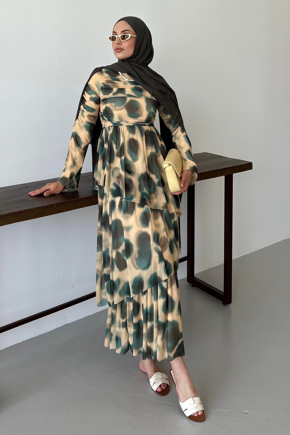 Drape Detaylı Kat Kat Elbise Butter Yellow