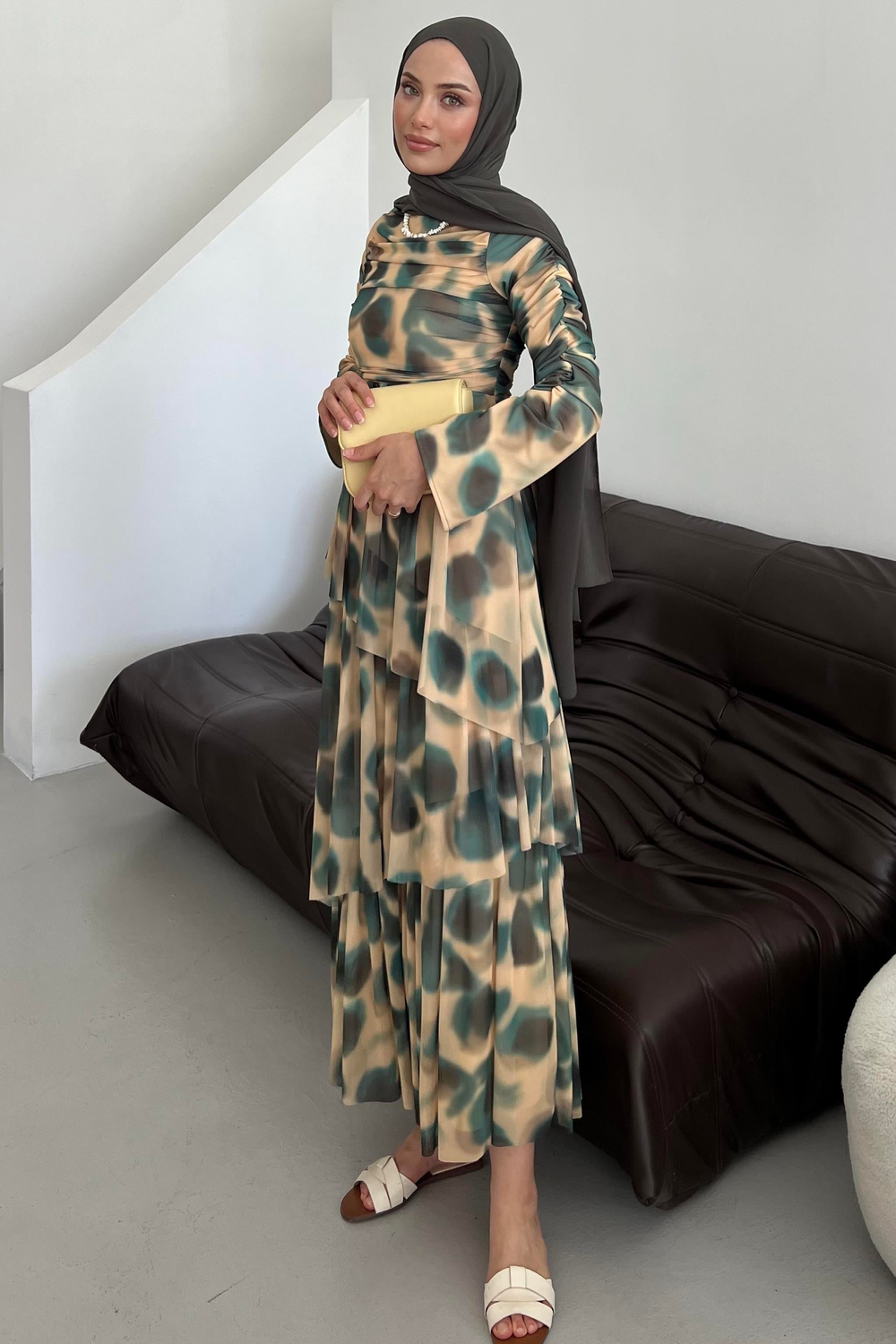 Drape Detaylı Kat Kat Elbise Butter Yellow