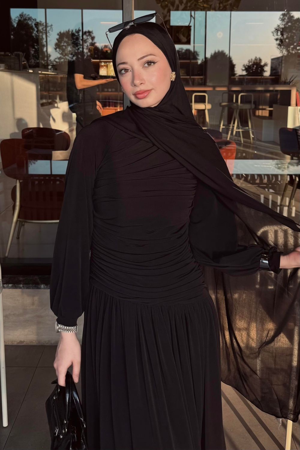 Drape Detaylı Sandy Elbise Siyah