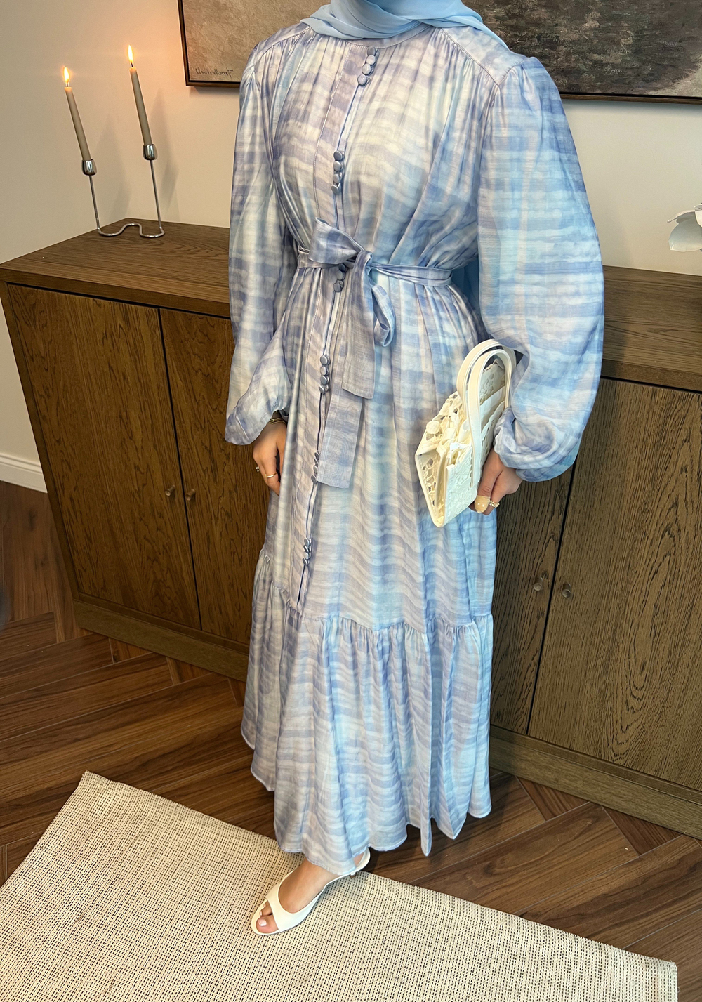 Elegance Tencel Vual Şifon Elbise Soft Mavi