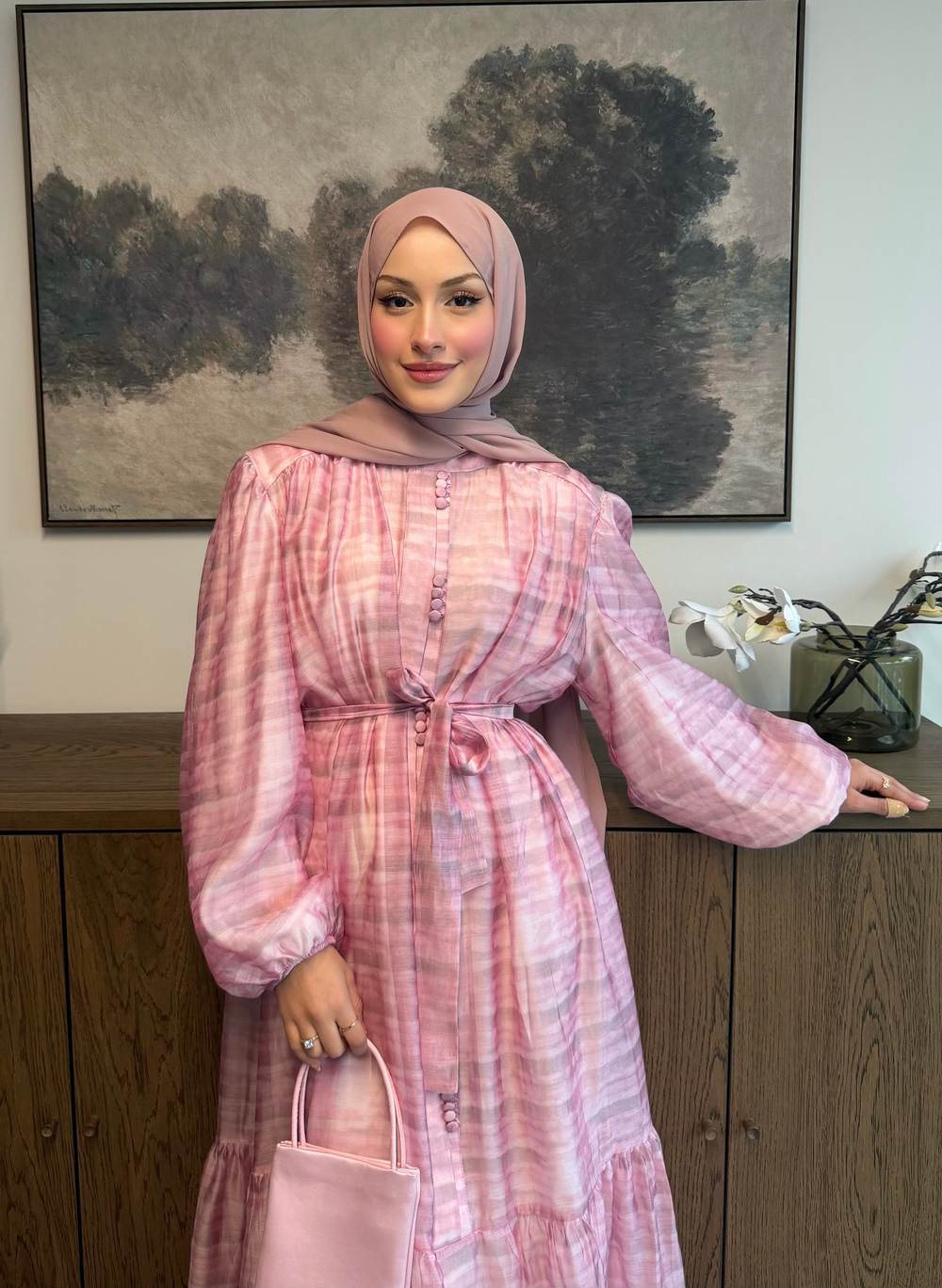 Elegance Tencel Vual Şifon Elbise Soft Pembe
