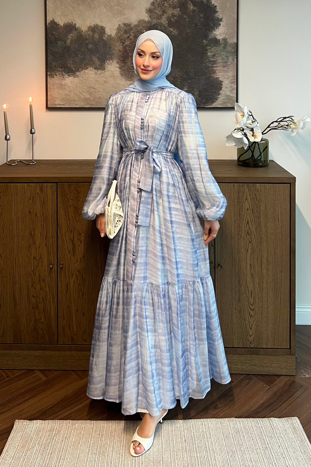 Elegance Tencel Vual Şifon Elbise Soft Mavi