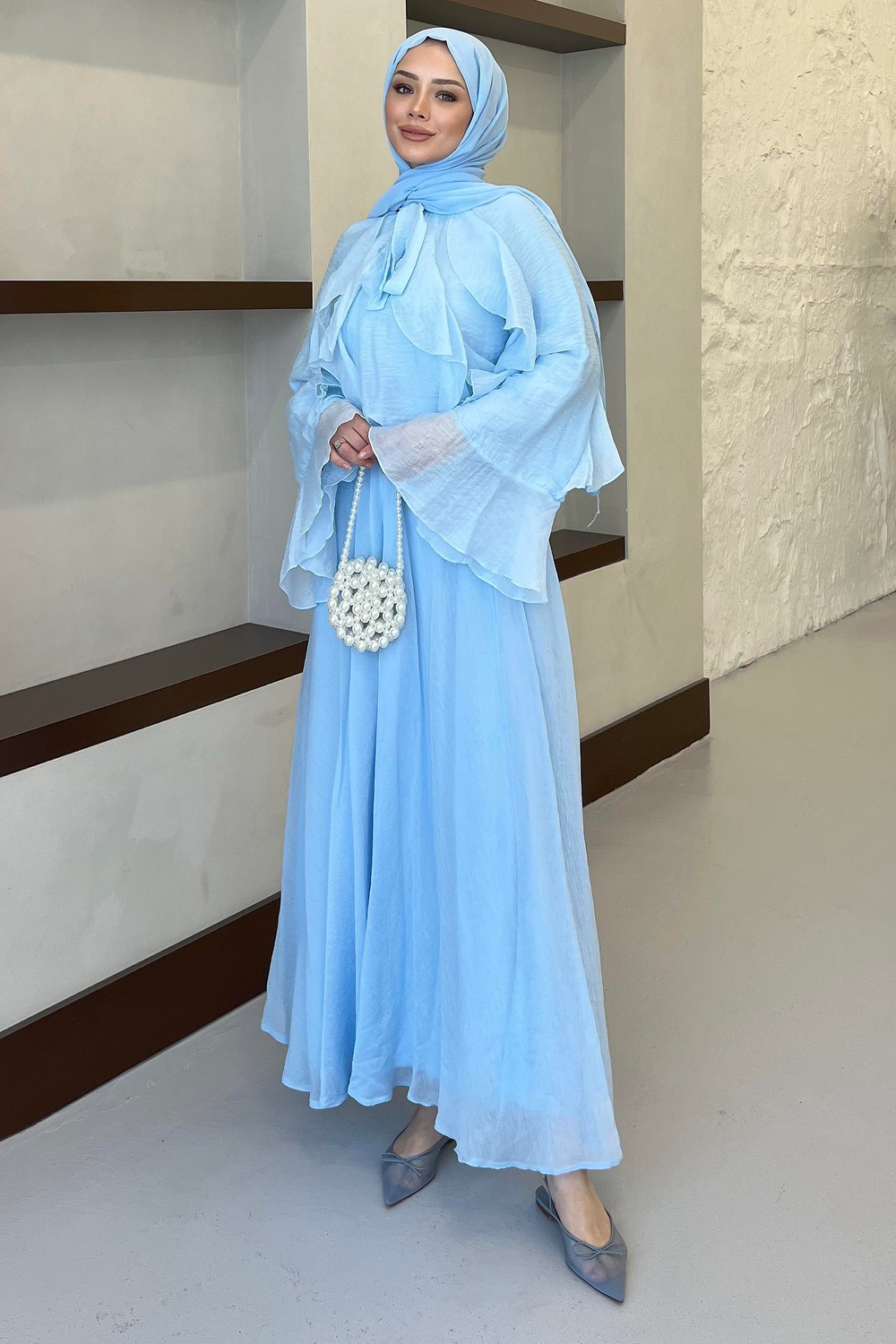 İspanyol Kol Fırfırlı Etekli Takım Baby Blue