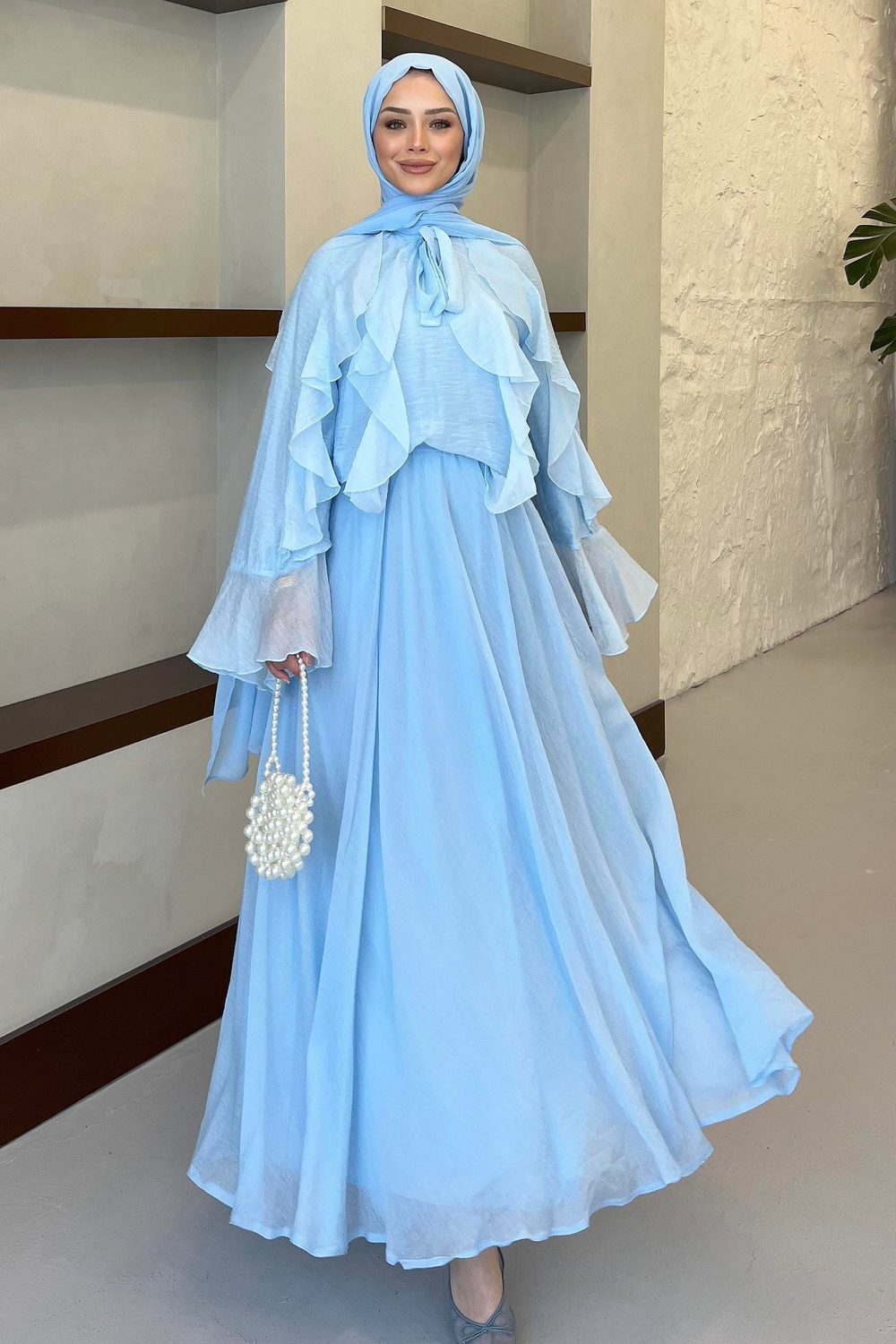 İspanyol Kol Fırfırlı Etekli Takım Baby Blue