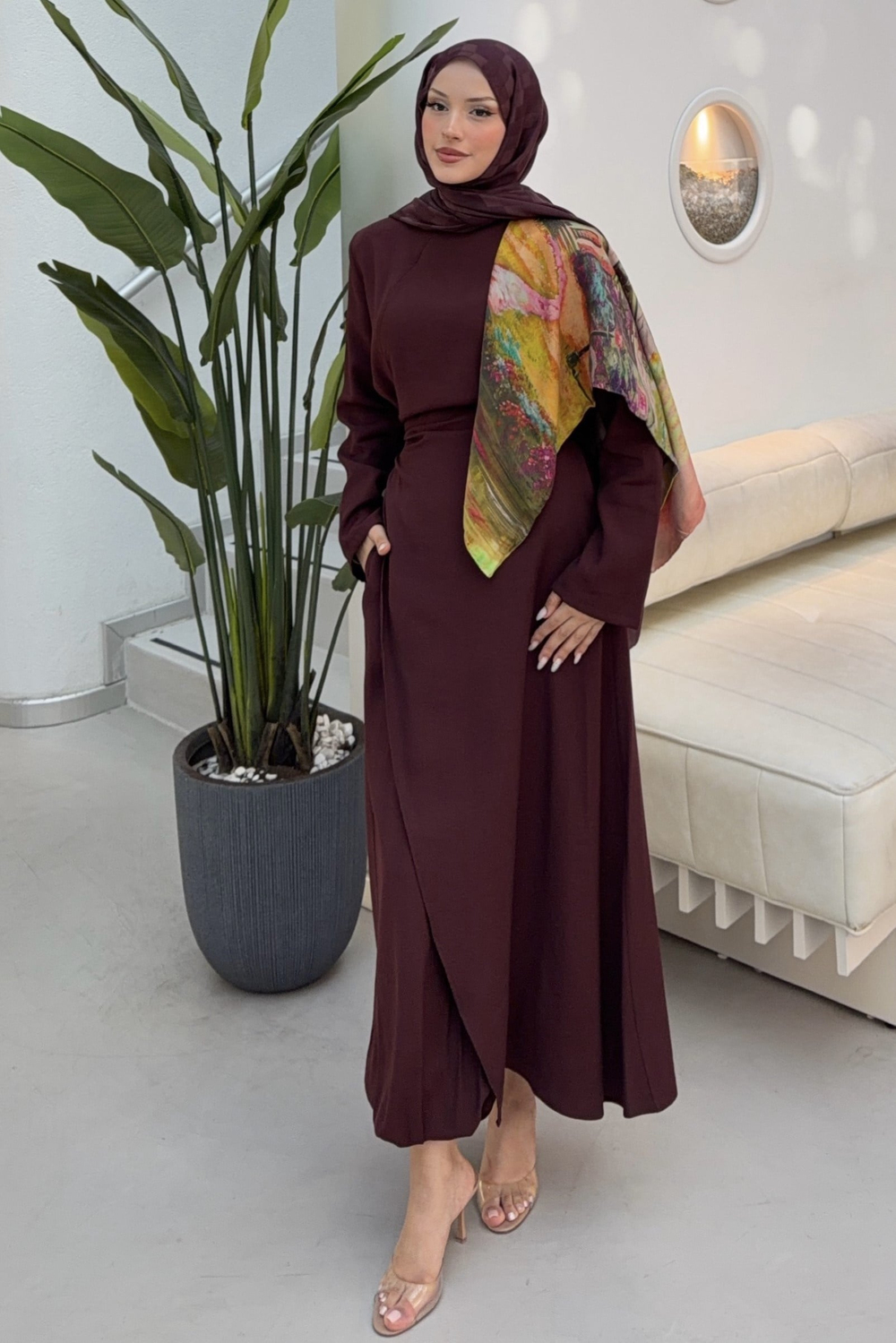 Lina Rahat Kesim Pantolonlu Takım Bordo