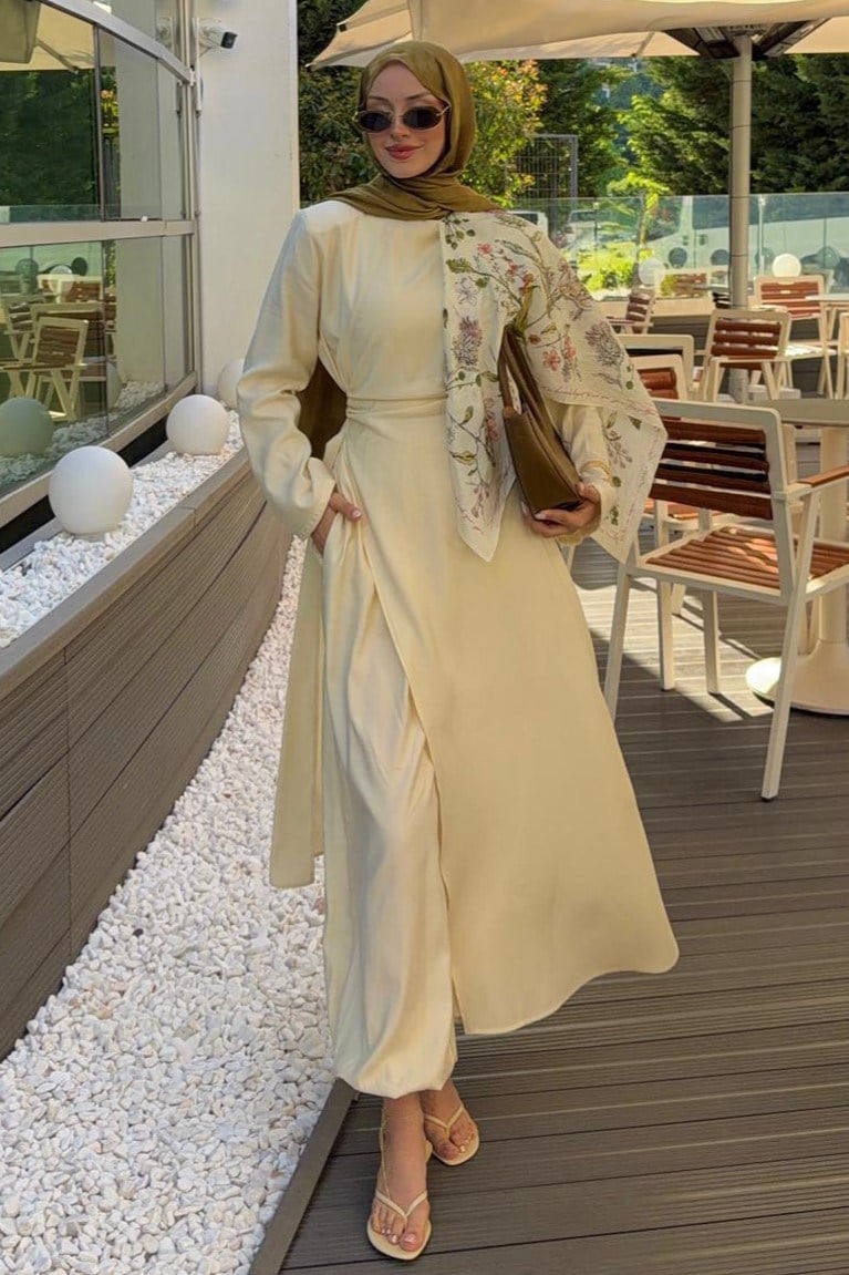 Lina Rahat Kesim Pantolonlu Takım Soft Sarı