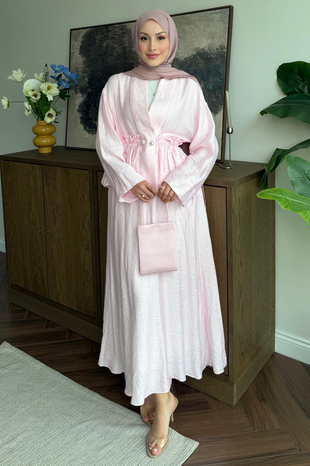 Noir Büzgülü Tencel Takım Soft Pembe