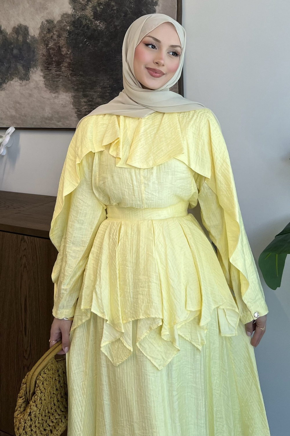 Nora Pelerin Bluzlu Müslin Etekli Takım Sarı