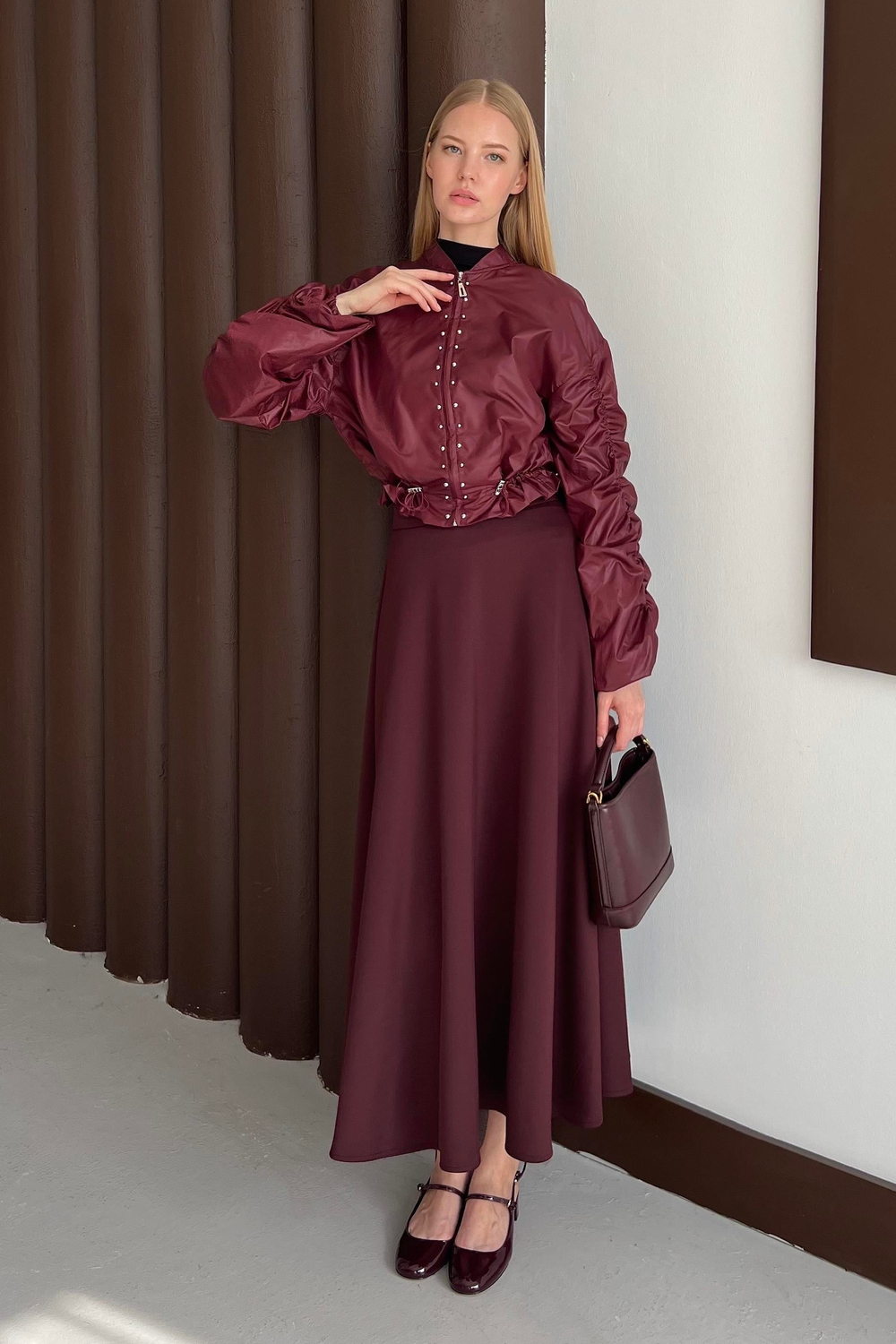 Safir Kol Yağmurluk Ceket Bordo