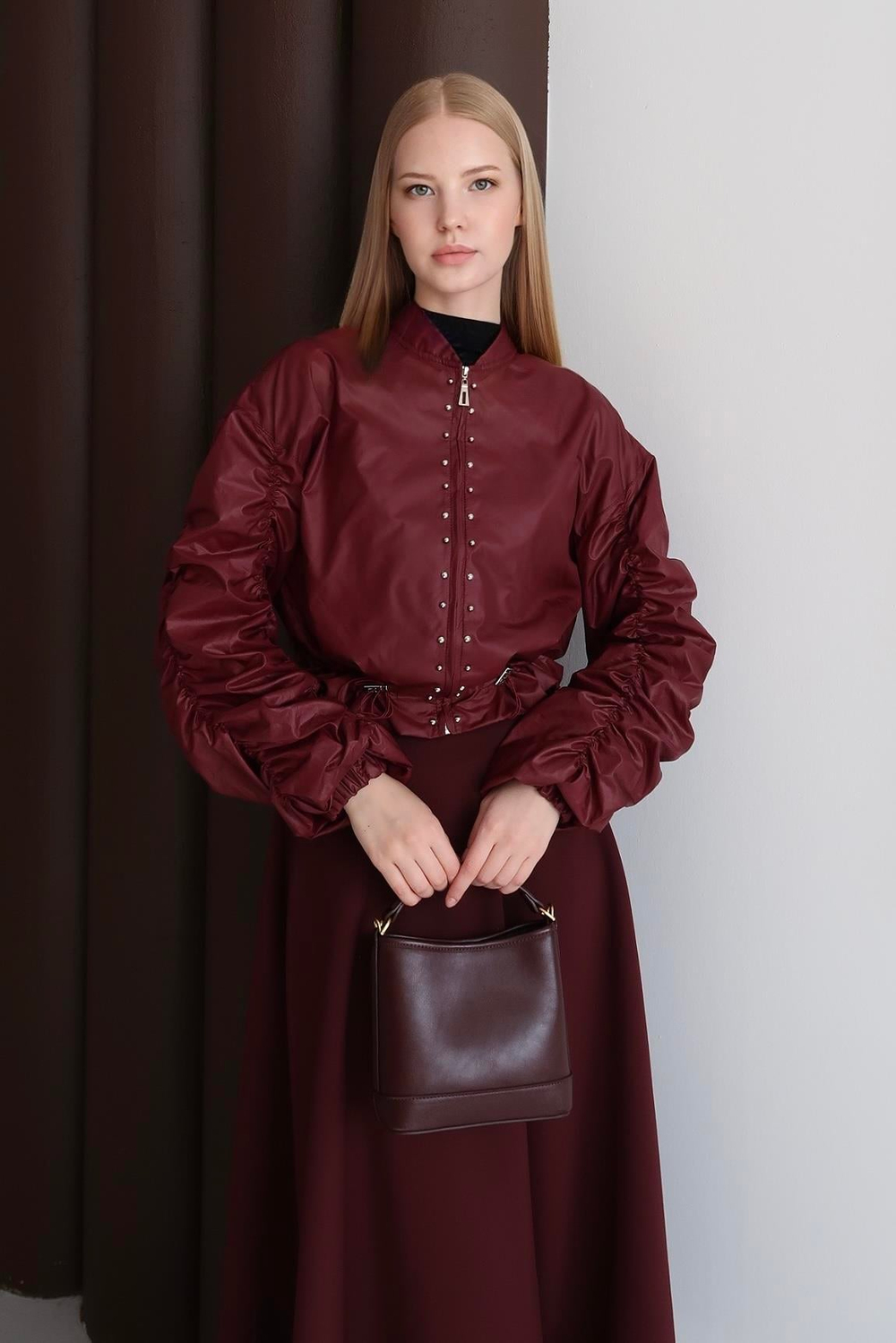 Safir Kol Yağmurluk Ceket Bordo