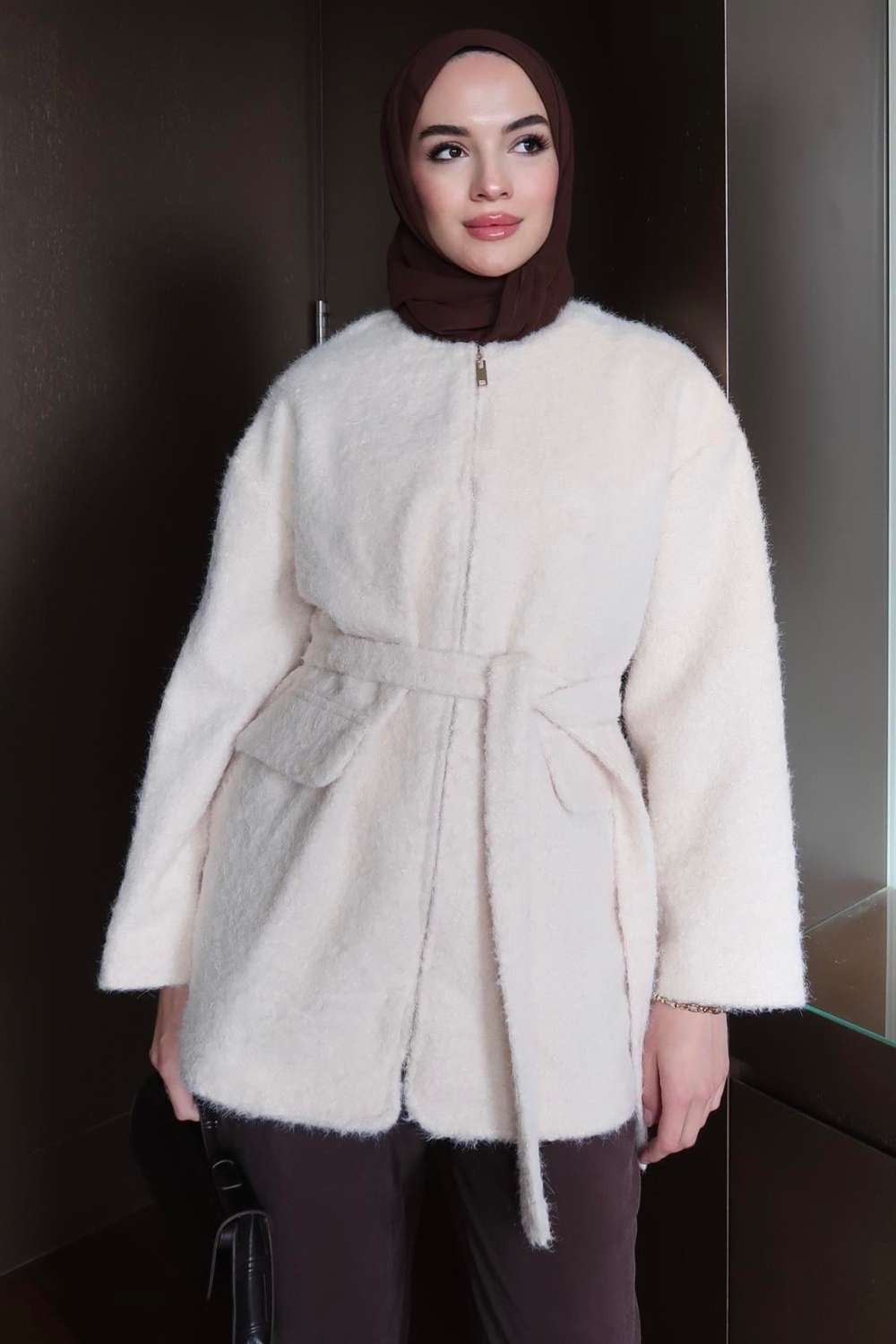 Tedy Fermuarlı Kaban Ekru