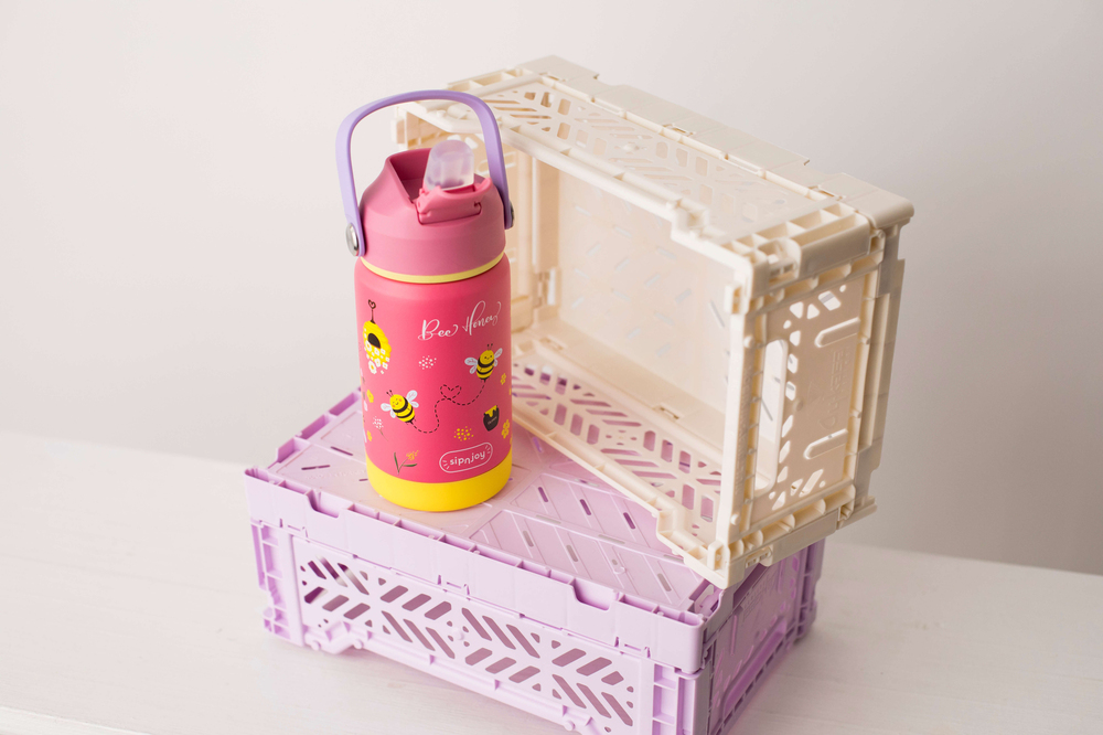 SipnJoy - FlipSip Çocuk Su Termosu | 360 ml - Bee Honey