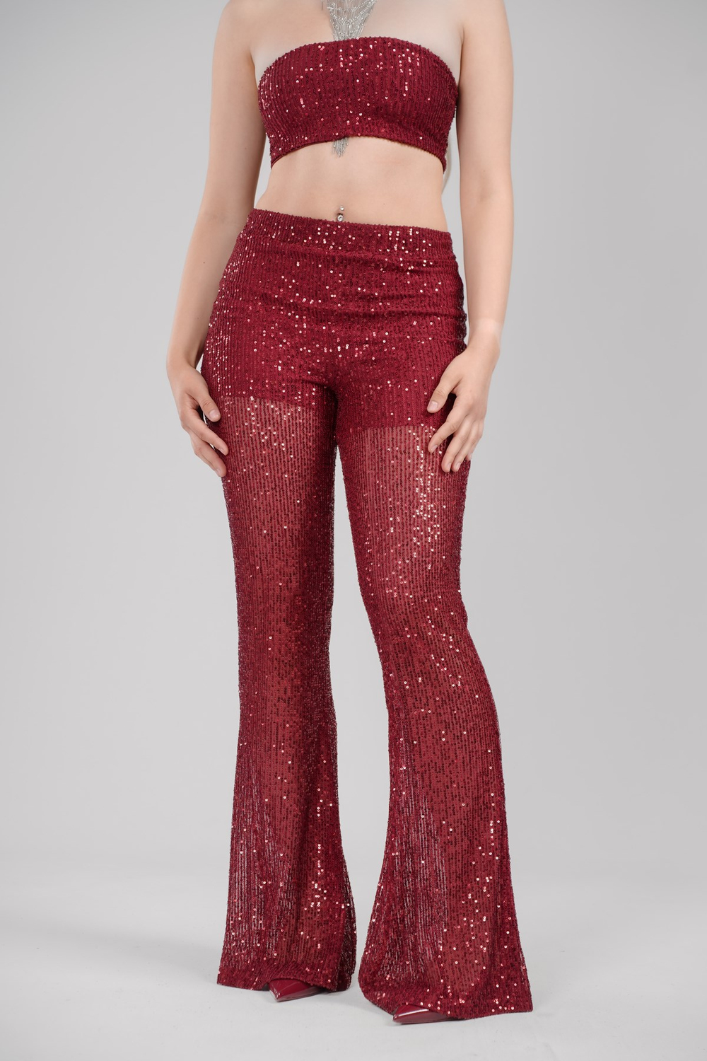 Pul Payet Straplez Crop & İspanyol Paça Set Takım