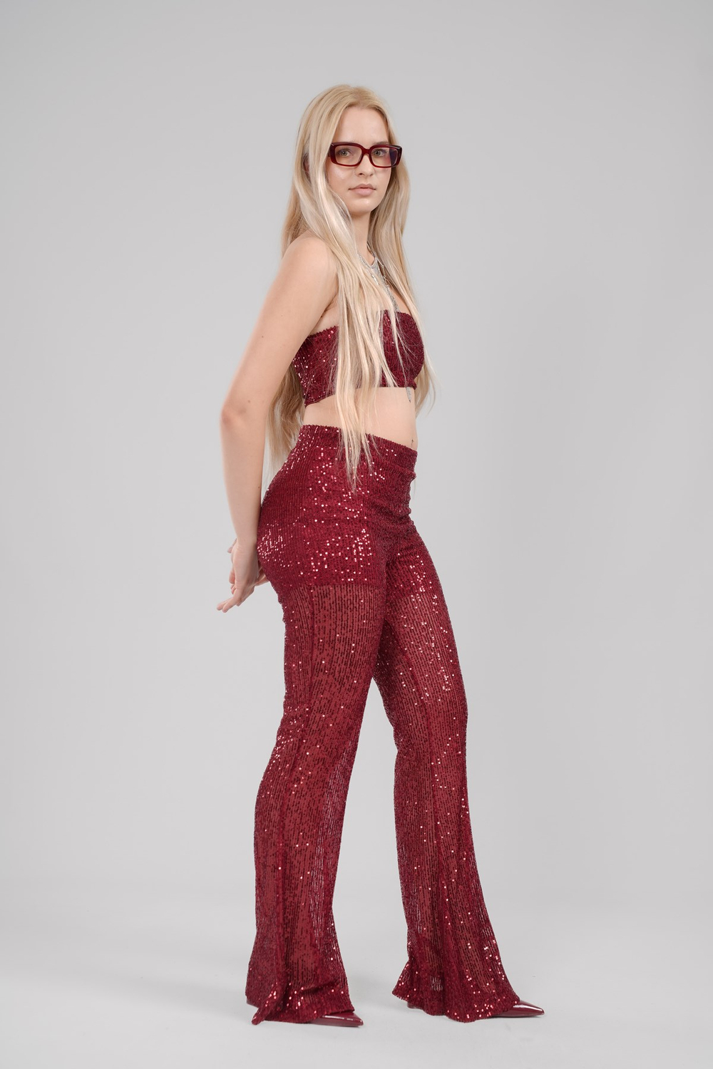 Pul Payet Straplez Crop & İspanyol Paça Set Takım