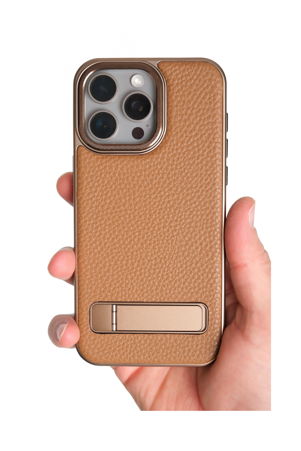 Caseon Iphone 15 Pro Max Kahverengi Manyetik Özellikli Standlı Deri Kılıf