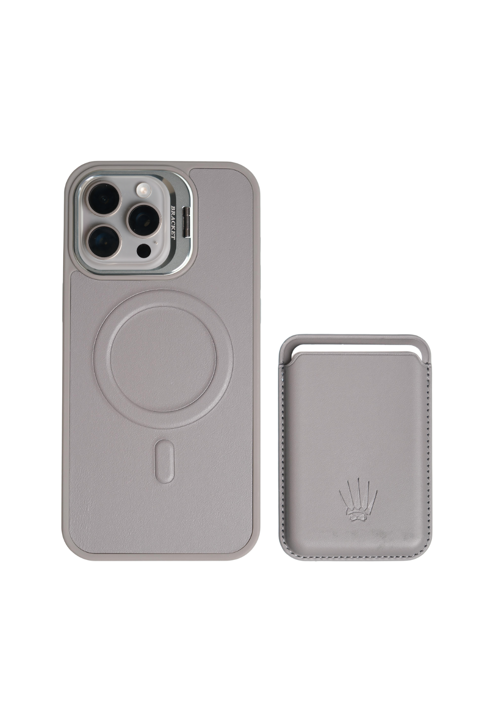 PrimeCase Iphone 15 Pro Max Gri Manyetik Özellikli Standlı Deri Kılıf+Kartlık
