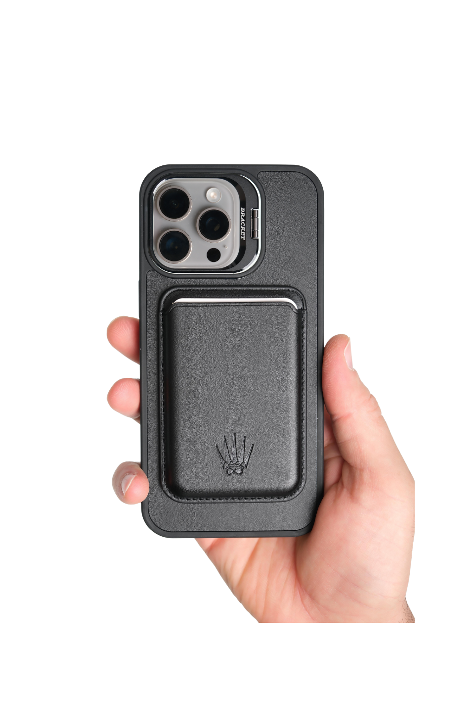 PrimeCase Iphone 15 Pro Max Siyah Manyetik Özellikli Standlı Deri Kılıf+Kartlık