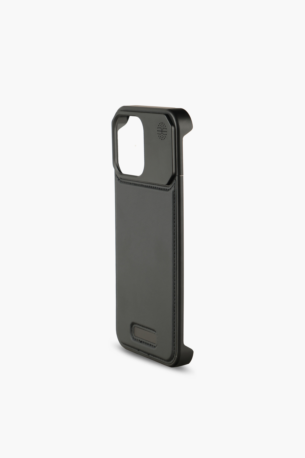 Therock 15 Pro Max Siyah Manyetik Özellikli Alüminyum Alaşımlı Hakiki Deri,Kokulu Metal Kızaklı Telefon Kılıfı