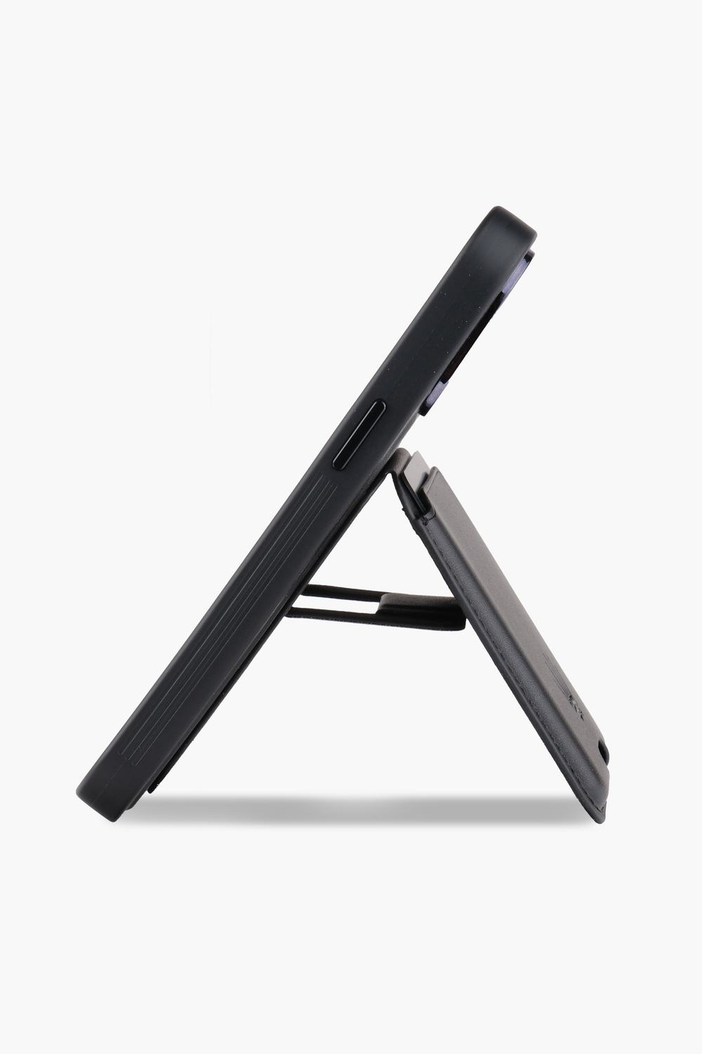 STANDLI IPHONE 15 PLUS SİYAH DERİ TELEFON KILIFI