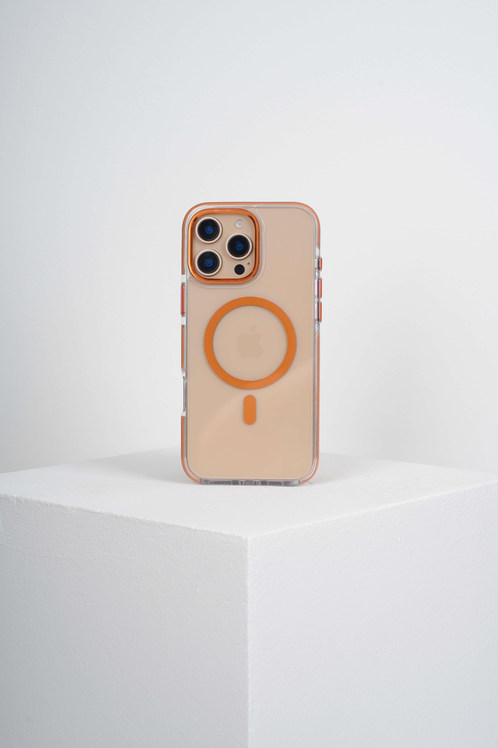 Silicone case Iphone 16 Pro Turuncu Kılıf Manyetik Özellikli Şeffaf Sert Pc Embos Kılıf+Kamera Koruyucu+Kartlık