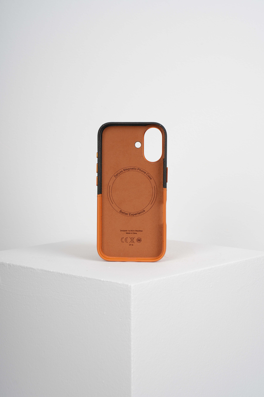 Nova Iphone 16 Deri Kartlıklı Telefon Kılıfı Siyah-Turuncu 