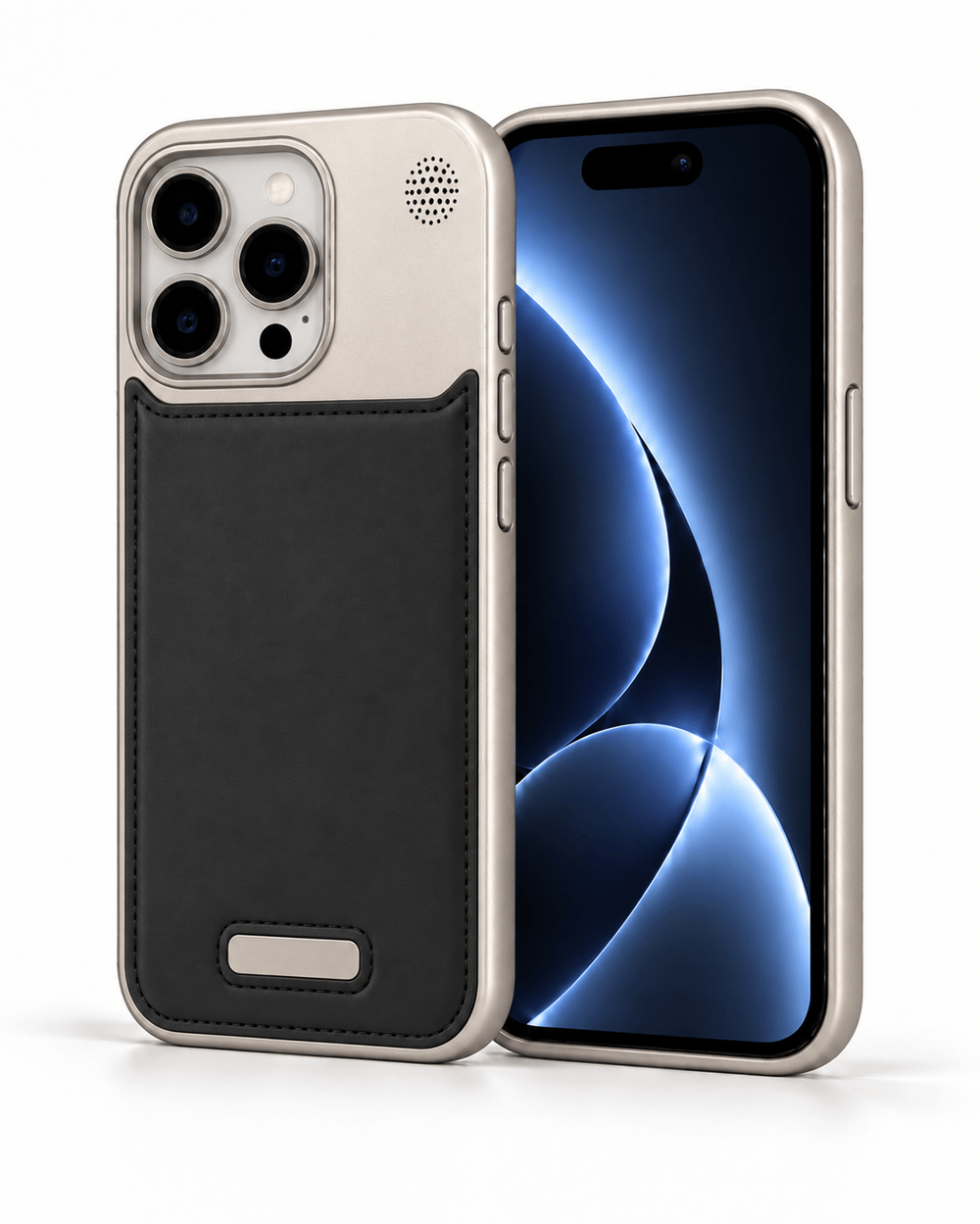 Therock 15 Pro Max Titanyum Gri Manyetik Özellikli Alüminyum Alaşımlı Hakiki Deri,Kokulu Metal Kızaklı Telefon Kılıfı