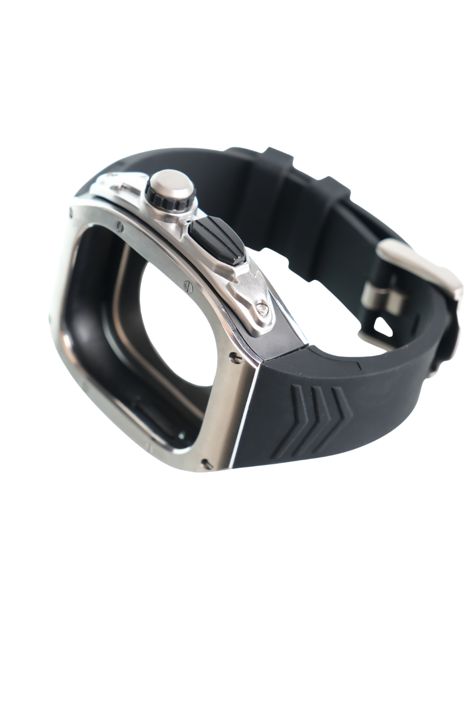 Apple Saat Kasa kordon Siyah Silver 49mm silikon kauçuk bant paslanmaz çelik kasa  iWatch ULTRA 