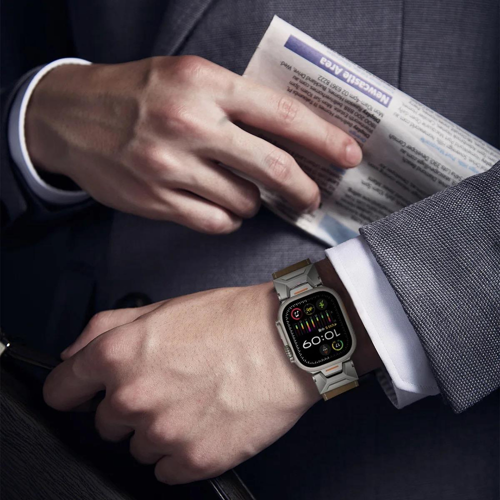 Apple Saat Kordonu Dark KAHVERENGİ Crazy Horse Ultra 2 49mm bant 42mm 44mm 45mm Mecha bilezik için IWatch serisi 9 8 7 6 5 4 Se 3 2