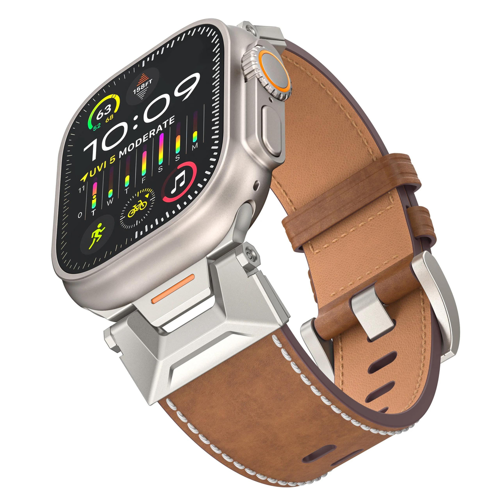 Apple Saat Kordonu Dark KAHVERENGİ Crazy Horse Ultra 2 49mm bant 42mm 44mm 45mm Mecha bilezik için IWatch serisi 9 8 7 6 5 4 Se 3 2
