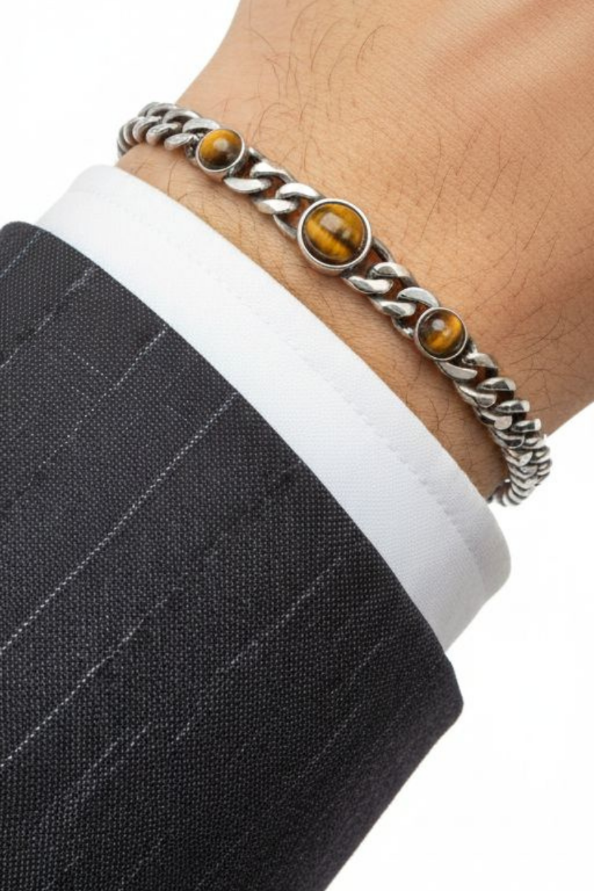 Beaded natural stone Silver Yellow Çelik Bileklik BileklikWATCHOFROYALBeadedBeaded natural stone Silver Yellow Çelik Bileklik 