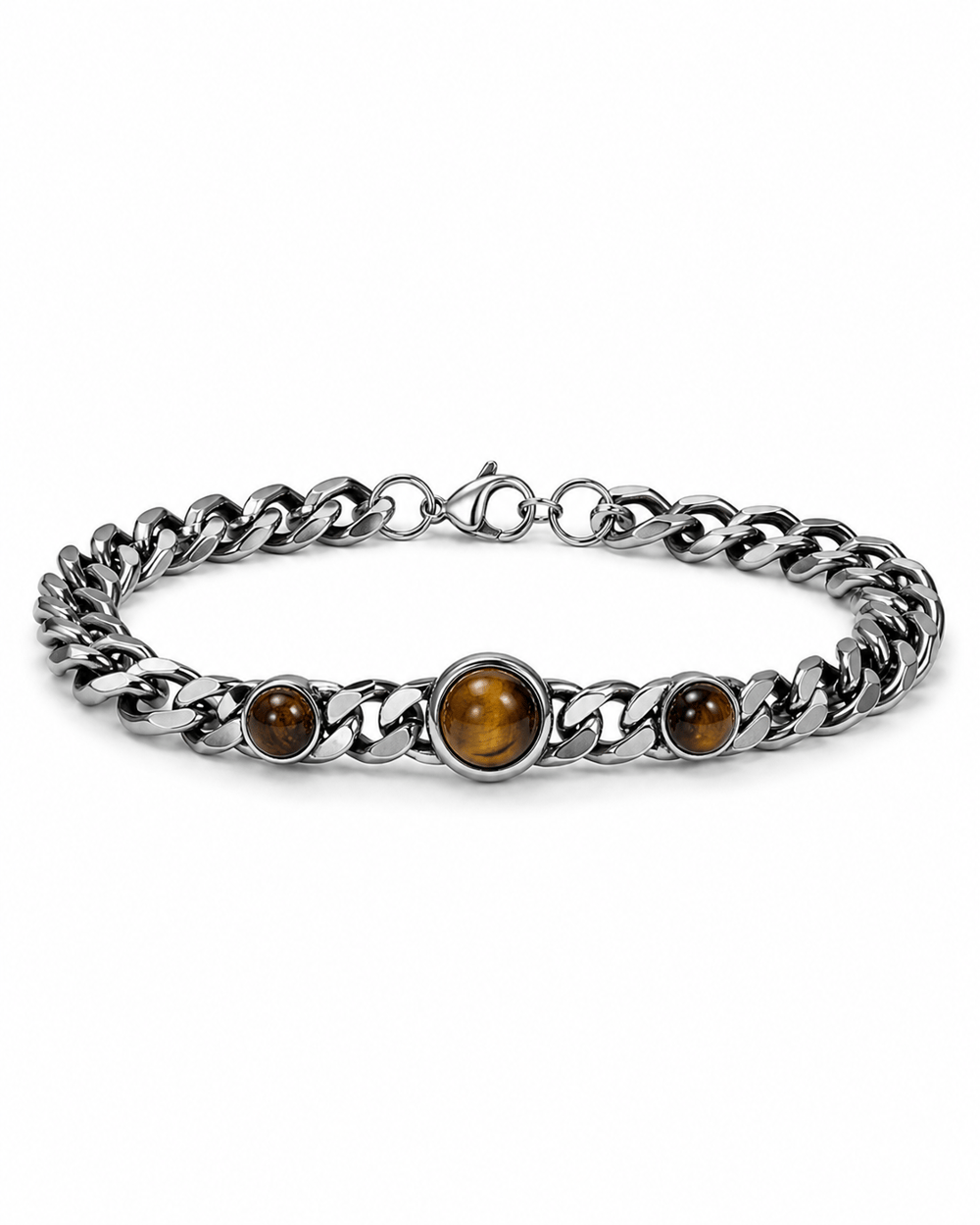 Beaded natural stone Silver Yellow Çelik Bileklik 