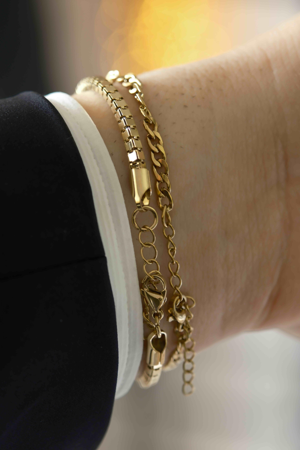 Boxy Gold Çelik Bileklik 2li Set