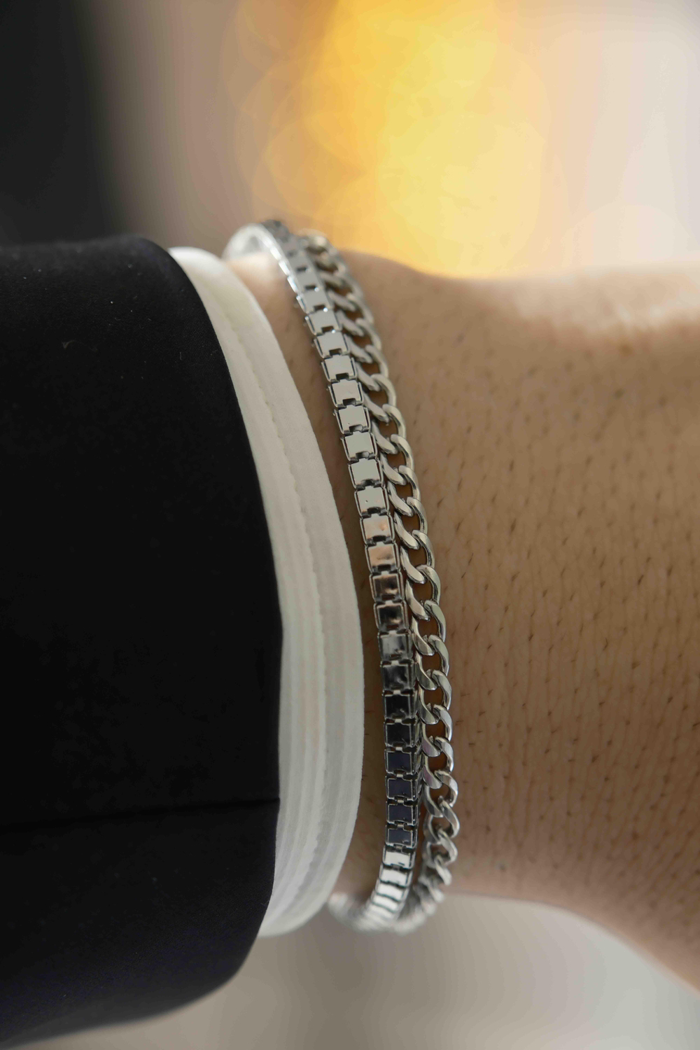 Boxy Silver Çelik Bileklik 2li Set