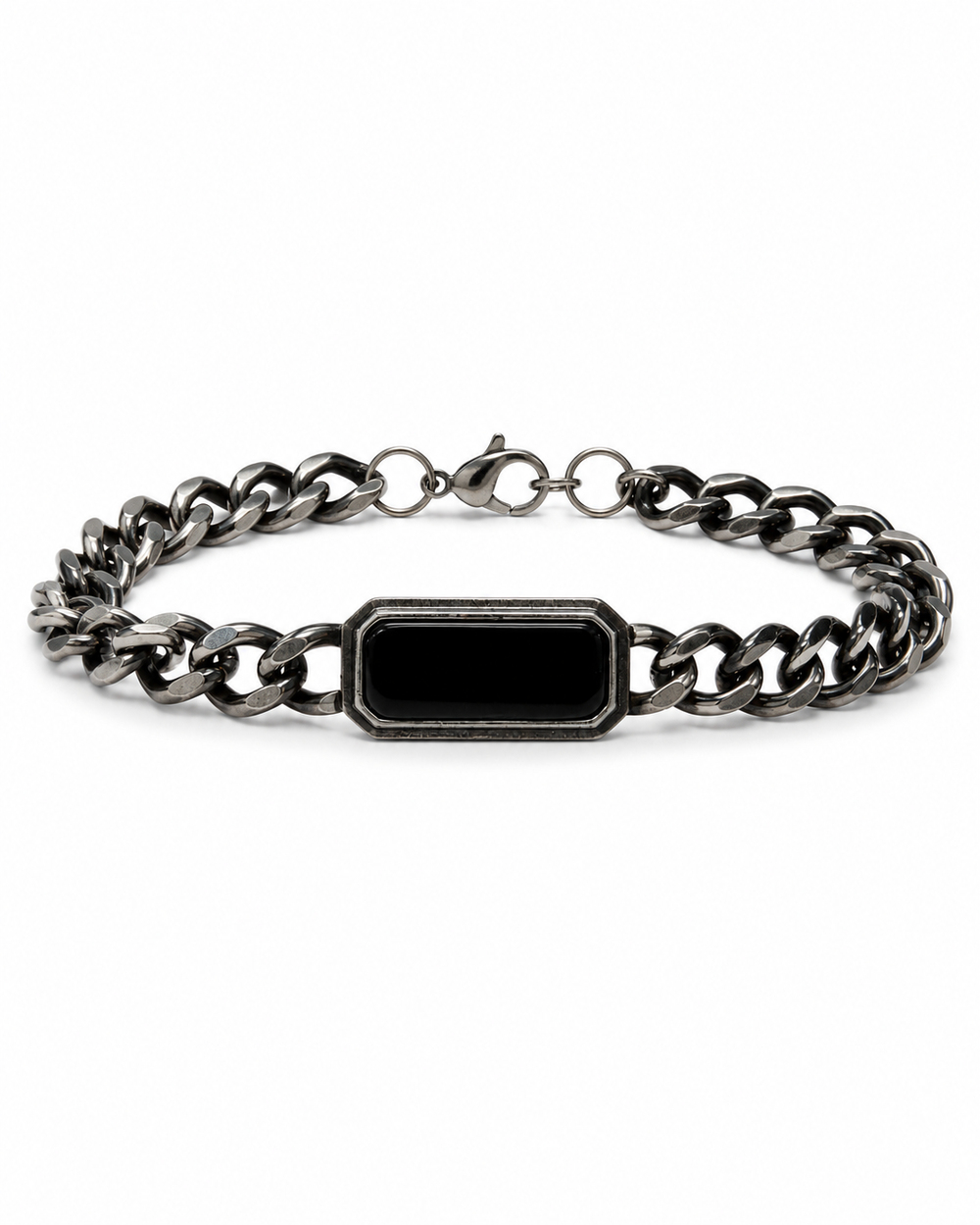 Dainty natural stone Silver Black Çelik Bileklik 