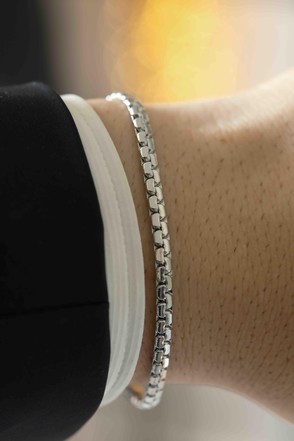 Grid Chain Silver Çelik Bileklik 