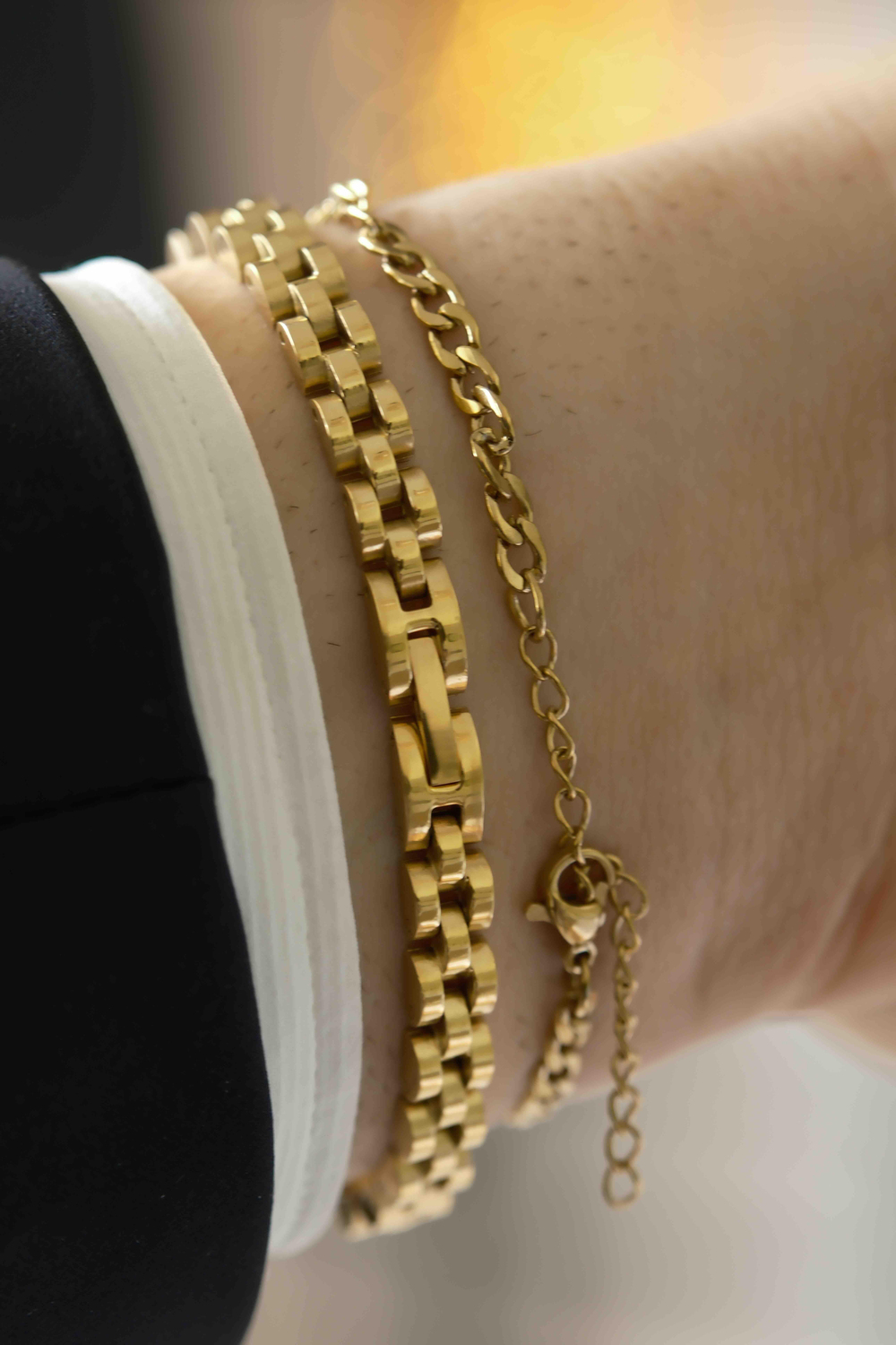 Heritage Mesh Gold Çelik Bileklik 2li Set