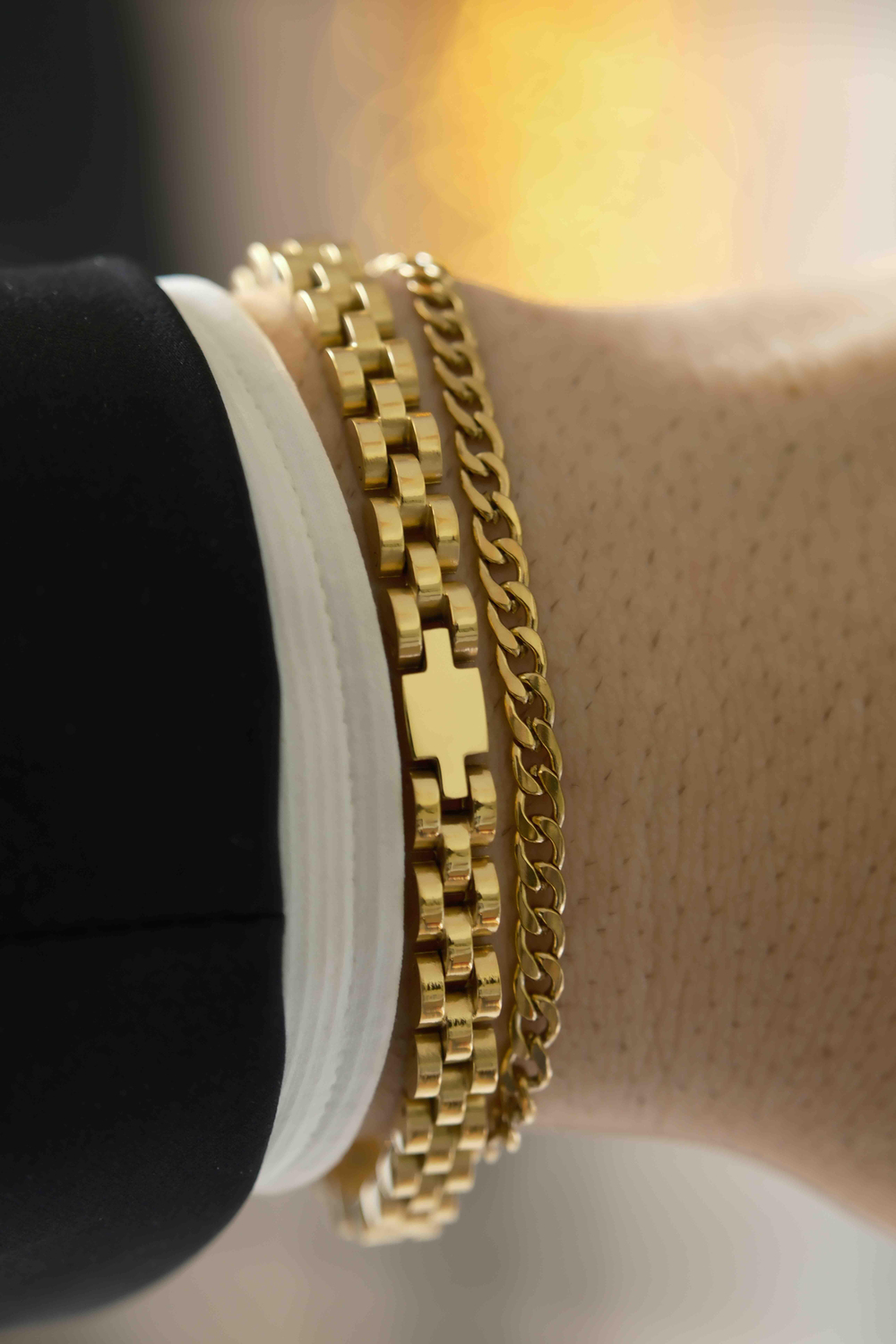 Heritage Mesh Gold Çelik Bileklik 2li Set