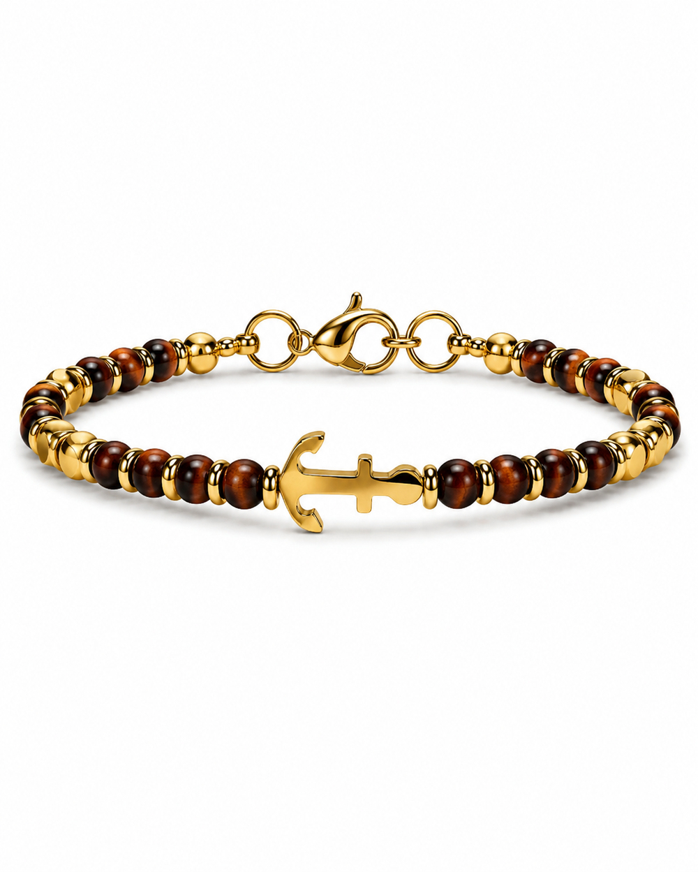 Marine Natural Stone Gold Kahverengi Çelik Bileklik 
