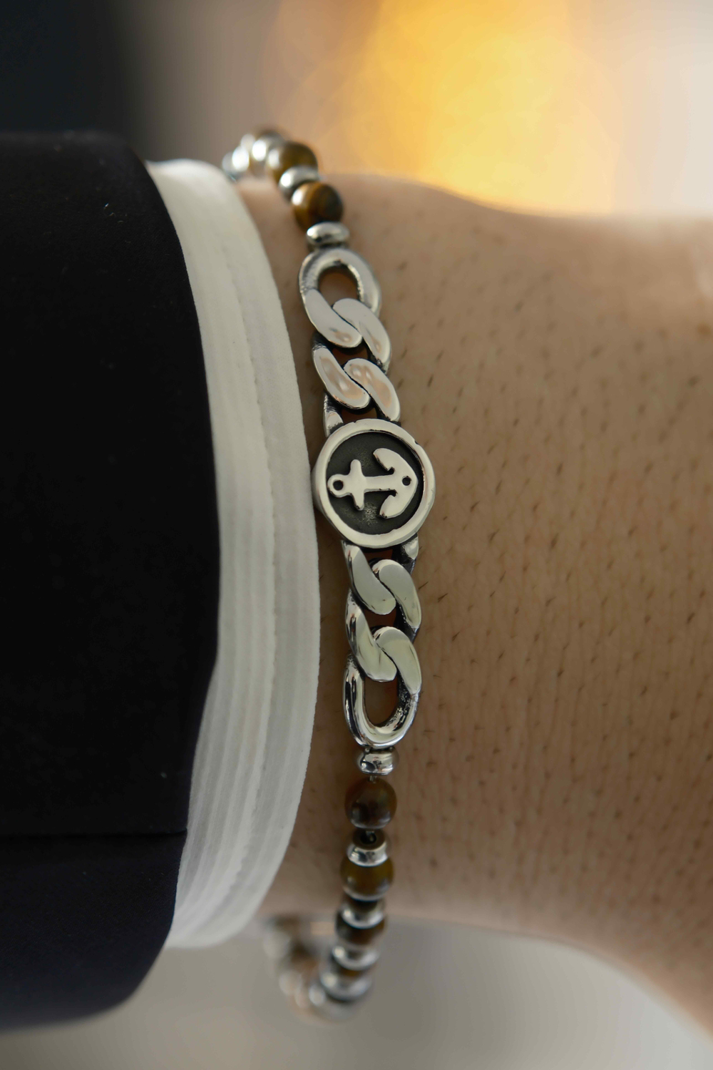 Martin natural stone Silver Kahverengi Çelik Bileklik 