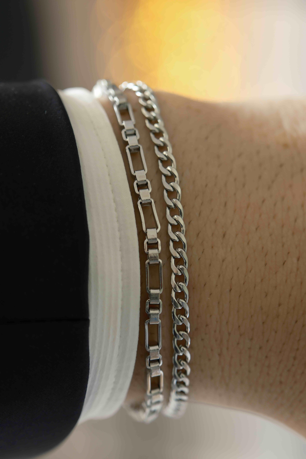 Steel Frame Silver Çelik Bileklik 2li Set 