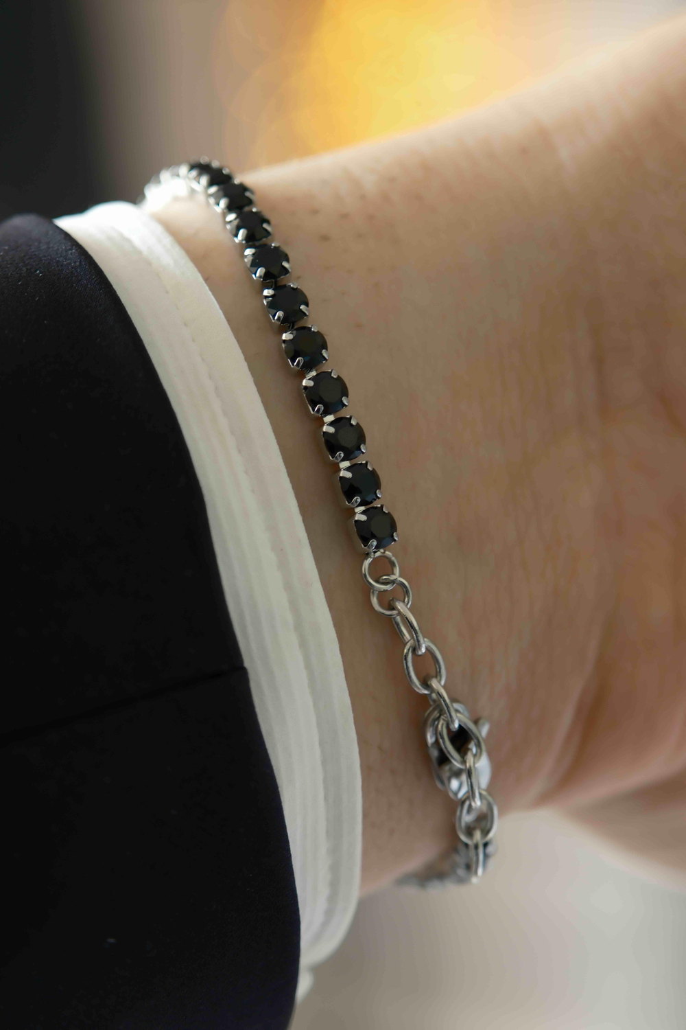 Black Stone Chain Çelik Bileklik 