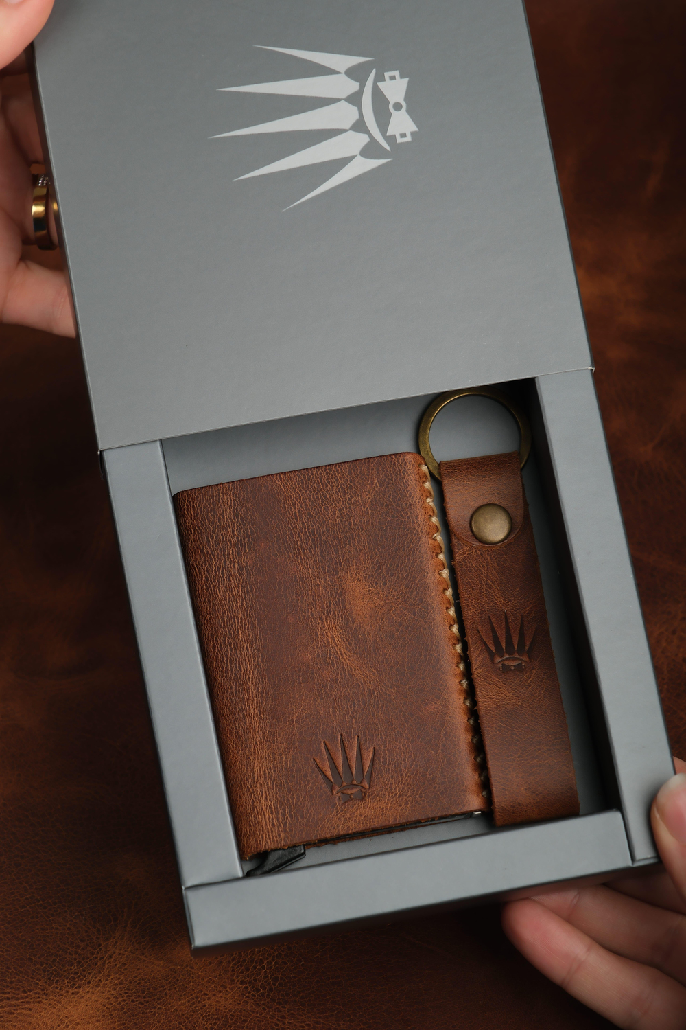 Hediye Seti Hakiki Deri Clot Kahve Mekanizmalı Kartlık&Anahtarlık